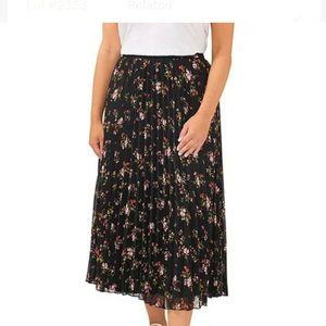 Black Flower Vince Camuto Ladies Detailed Pull On Pleated Midi Skirt